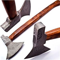 Hand Made Damascus Steel Forged Axe With Rose Wood Handle