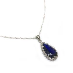Stunning Mounted Blue Stone Pendant On 925 Sterling Silver Twist Link Chain