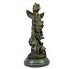 Image 1 : Sign Original Fisher Indian Warrior With Totem Pole Bird Bronze Statue Sculpture