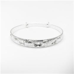 Asian Tibetan Silver Clover Bangle