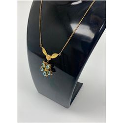 Ladies .34ct Tear Drop Cut Sky Blue Citrine & 10K Gold Plated Gold Flower Necklace