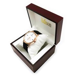 Edison Rose Gold Gloss Finish & Genuine Leather Band Watch