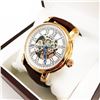 Image 2 : Edison Mens Rose Gold Gloss Finish & Genuine Leather Band Skeleton Watch