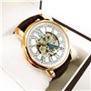 Image 3 : Edison Mens Rose Gold Gloss Finish & Genuine Leather Band Skeleton Watch