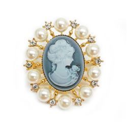 Grey And Gold Pearl Cameo Broach With Silhouette Of A Beauty