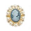 Image 1 : Grey And Gold Pearl Cameo Broach With Silhouette Of A Beauty