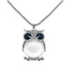 Image 1 : Perching White & Blue Semi Precious Stone Owl Pendant On 18K Gold Plated Chain