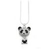 Image 1 : Ladies Rhinestone Black Enameled Panda Pendant Accompanied With 925 Sterling Silver Necklace