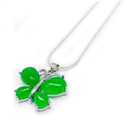 Asian Green Jade Butterfly Pendant Accompanied By 925 Sterling Silver Necklace