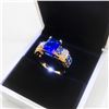 Image 2 : Ladies 6K Tanzanite Stone Ring, Mounted On Gold Tone Band With Inset Semi-Precious Stones