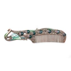 Tibetan Silver & Enameled Peacock Comb