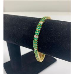 Ladies 18K Gold Plated 7ct Green Agate and Diamond Bracelet