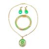 Image 1 : 4 Piece Gold Plated & Green Jade Jewelry Set.