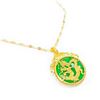 Image 1 : Chinese Carved Green Jade In Gold Dragon Mount Necklace
