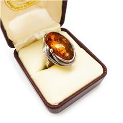 Antique Silver Plated Amber Setting Women's Ring