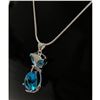 Image 2 : Sterling Blue Rhinestone Cat Pendant Paired With Silver 925 Snake Link Necklace