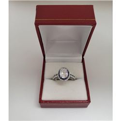 Oval Cut CZ Diamond Main Stone Mounted On Sterling Silver 925 Ring