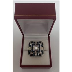 Ladies Blue Enamel & Silver Semi-Precious Stone Ring With LED Ring Box