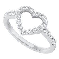 1/5 CTW Round Diamond Heart Ring 10kt White Gold - REF-11M9A