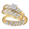 Image 1 : 1/10 CTW His & Hers Round Diamond Cluster Matching Bridal Wedding Ring 14kt Yellow Gold - REF-30H3W