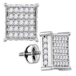 1 CTW Round Pave-set Diamond Square Cluster Earrings 10kt White Gold - REF-57H3W
