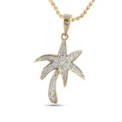 1/10 CTW Round Diamond Palm Tree Nautical Pendant 10kt Yellow Gold - REF-9H6W