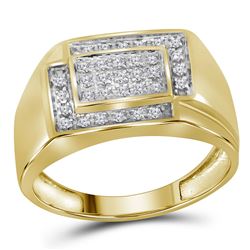 1/4 CTW Mens Round Diamond Rectangle Cluster Ring 10kt Yellow Gold - REF-27F5M