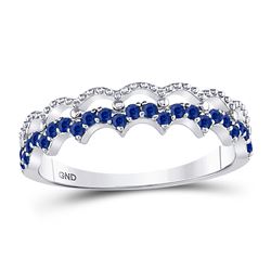 1/4 CTW Round Blue Sapphire Scalloped Stackable Ring 10kt White Gold - REF-13K2R