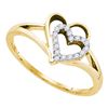Image 1 : 1/8 CTW Round Diamond Double Nested Heart Ring 10kt Yellow Gold - REF-10R8H
