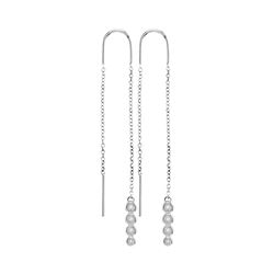 1/12 CTW Round Bezel-set Diamond Dangle Threader Earrings 10kt White Gold - REF-15K3R