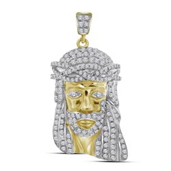 3/4 CTW Mens Round Diamond Jesus Face Charm Pendant 10kt Yellow Gold - REF-41T9K