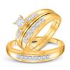 Image 1 : 1/5 CTW His & Hers Round Diamond Cluster Matching Bridal Wedding Ring 10kt Yellow Gold - REF-24N3Y
