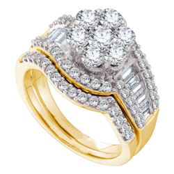 2 CTW Round Diamond Cluster Bridal Wedding Engagement Ring 14kt Yellow Gold - REF-192H3W