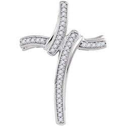 1/8 CTW Round Diamond Cross Pendant 10kt White Gold - REF-14N4Y