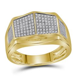 1/3 CTW Mens Round Diamond Symmetrical Arched Square Cluster Ring 10kt Yellow Gold - REF-39M6A