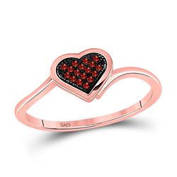 1/20 CTW Round Red Color Enhanced Diamond Heart Cluster Ring 10kt Rose Gold - REF-10F8M