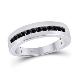 1/2 CTW Mens Round Black Color Enhanced Diamond Wedding Ring 10kt White Gold - REF-20R3H