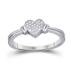 1/12 CTW Round Diamond Heart Cluster Ring 10kt White Gold - REF-11H9W
