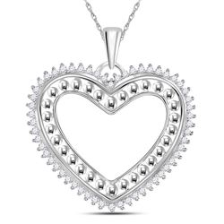 1/4 CTW Round Diamond Beaded Heart Pendant 14kt White Gold - REF-24X3T