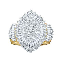 2 CTW Round Diamond Oval Cluster Ring 10kt Yellow Gold - REF-81A3N