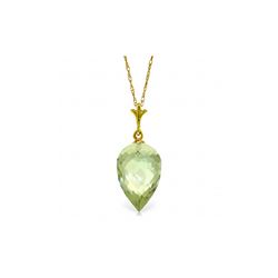 Genuine 9.5 ctw Green Amethyst Necklace 14KT Yellow Gold - REF-21V2W