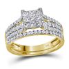 Image 1 : 1 CTW Princess Diamond Cluster Bridal Wedding Engagement Ring 14kt Yellow Gold - REF-65R9H