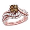 Image 1 : 1 CTW Round Brown Diamond Cluster Bridal Wedding Engagement Ring 14kt Rose Gold - REF-83M9A