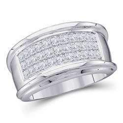 1/2 CTW Mens Princess Diamond Comfort Wedding Anniversary Ring 14kt White Gold - REF-77F9M