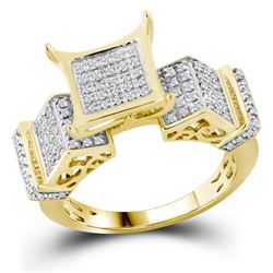 3/8 CTW Round Pave-set Diamond Elevated Square Cluster Ring 10kt Yellow Gold - REF-24W3F
