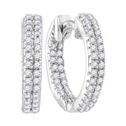 1/5 CTW Round Diamond Hoop Earrings 10kt White Gold - REF-13A2N