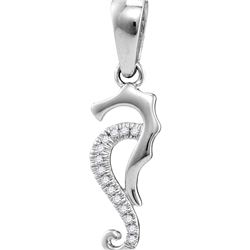 1/20 CTW Round Diamond Seahorse Animal Pendant 10kt White Gold - REF-7H5W