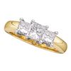 Image 1 : 1/2 CTW Princess Diamond 3-stone Bridal Wedding Engagement Ring 14kt Yellow Gold - REF-47T9K