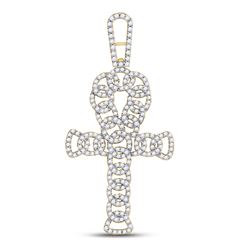 7/8 CTW Mens Round Diamond Ankh Cross Charm Pendant 10kt Yellow Gold - REF-47K9R
