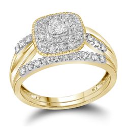 1/3 CTW Round Diamond Square Halo Bridal Wedding Engagement Ring 10kt Yellow Gold - REF-35R9H